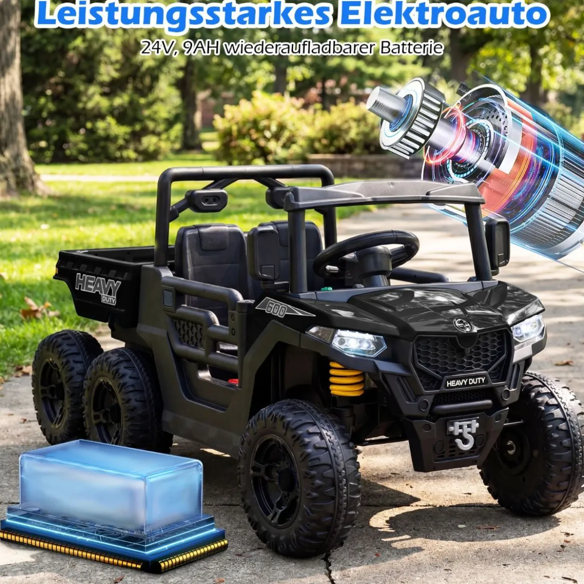 24V Kinderfahrzeug mit Elektrischem Kippbett & Fernbedienung & LED-Lichtern Kipplaster Schwarz