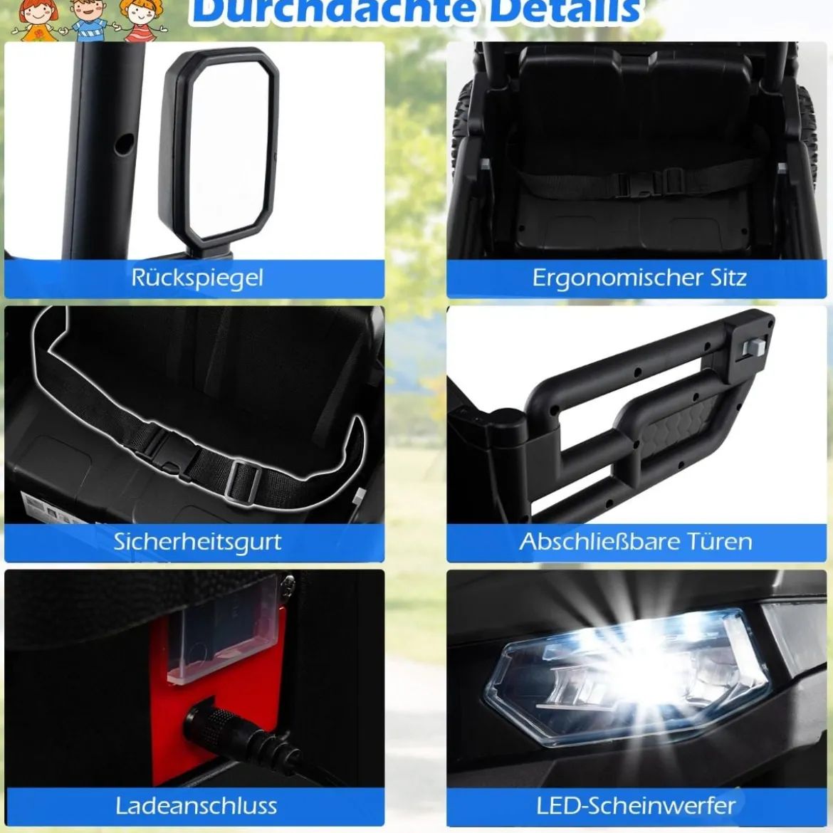 24V Kinderfahrzeug mit Elektrischem Kippbett & Fernbedienung & LED-Lichtern Kipplaster Schwarz