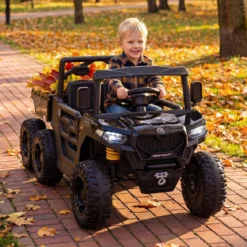 24V Kinderfahrzeug mit Elektrischem Kippbett & Fernbedienung & LED-Lichtern Kipplaster Schwarz