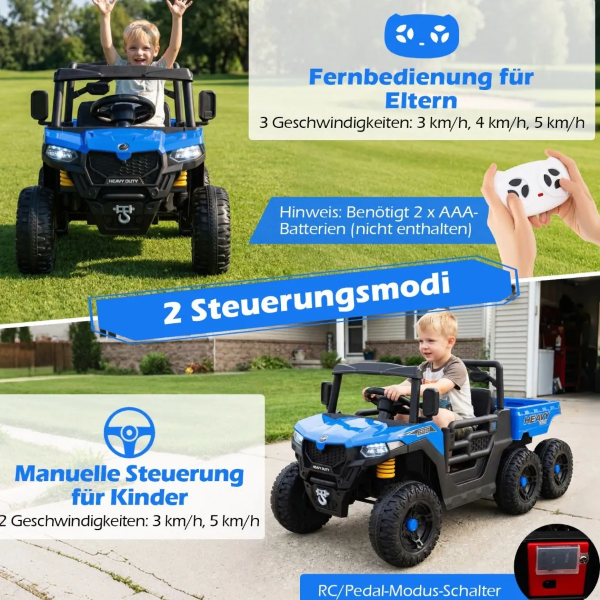 24V Kinderfahrzeug mit Elektrischem Kippbett & Fernbedienung & LED-Lichtern Kipplaster Blau