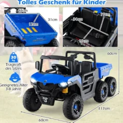 24V Kinderfahrzeug mit Elektrischem Kippbett & Fernbedienung & LED-Lichtern Kipplaster Blau