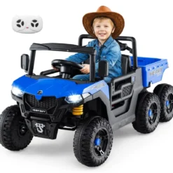 24V Kinderfahrzeug mit Elektrischem Kippbett & Fernbedienung & LED-Lichtern Kipplaster Blau