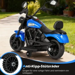 6V Kinder Motorrad Chopper-Motorrad mit Musik Scheinwerfer Fußpedal und 2 Stützrädern Marineblau
