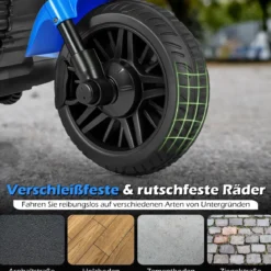 6V Kinder Motorrad Chopper-Motorrad mit Musik Scheinwerfer Fußpedal und 2 Stützrädern Marineblau