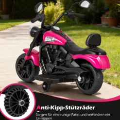 6V Kinder Motorrad Chopper-Motorrad mit Musik Scheinwerfer Fußpedal und 2 Stützrädern Rosa