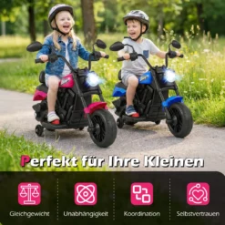 6V Kinder Motorrad Chopper-Motorrad mit Musik Scheinwerfer Fußpedal und 2 Stützrädern Rosa