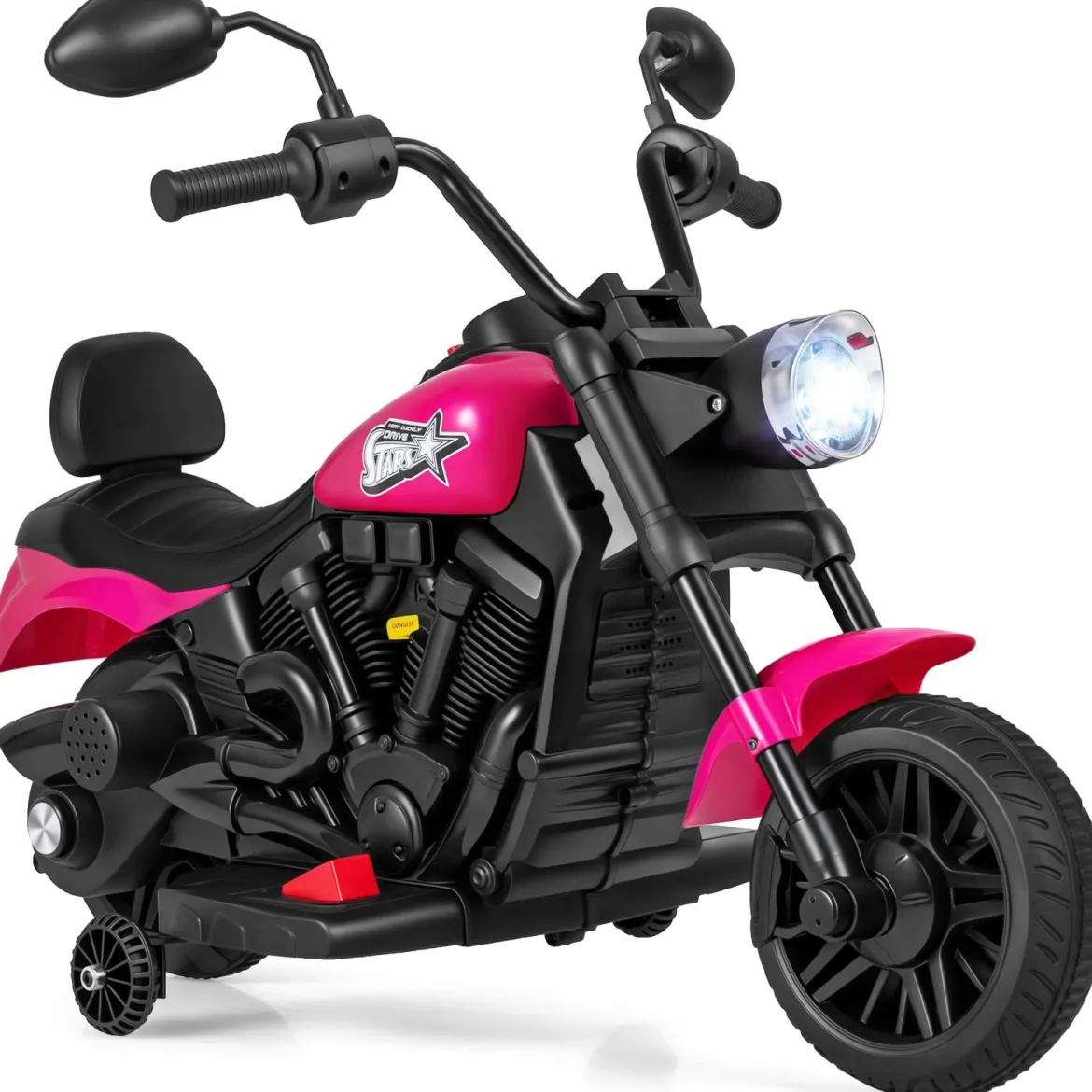 6V Kinder Motorrad Chopper-Motorrad mit Musik Scheinwerfer Fußpedal und 2 Stützrädern Rosa