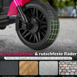 6V Kinder Motorrad Chopper-Motorrad mit Musik Scheinwerfer Fußpedal und 2 Stützrädern Rosa