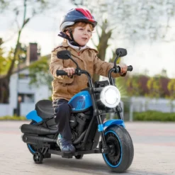 6V Kinder Motorrad mit Scheinwerfern & USB & Stützrädern Elektromotorrad Blau