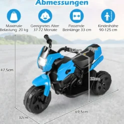 6V Kinder Motorrad 3-Rad Elektro-Motorrad mit LED-Scheinwerfer Fußpedal batteriebetriebenes Elektro-Spielzeugauto Marineblau