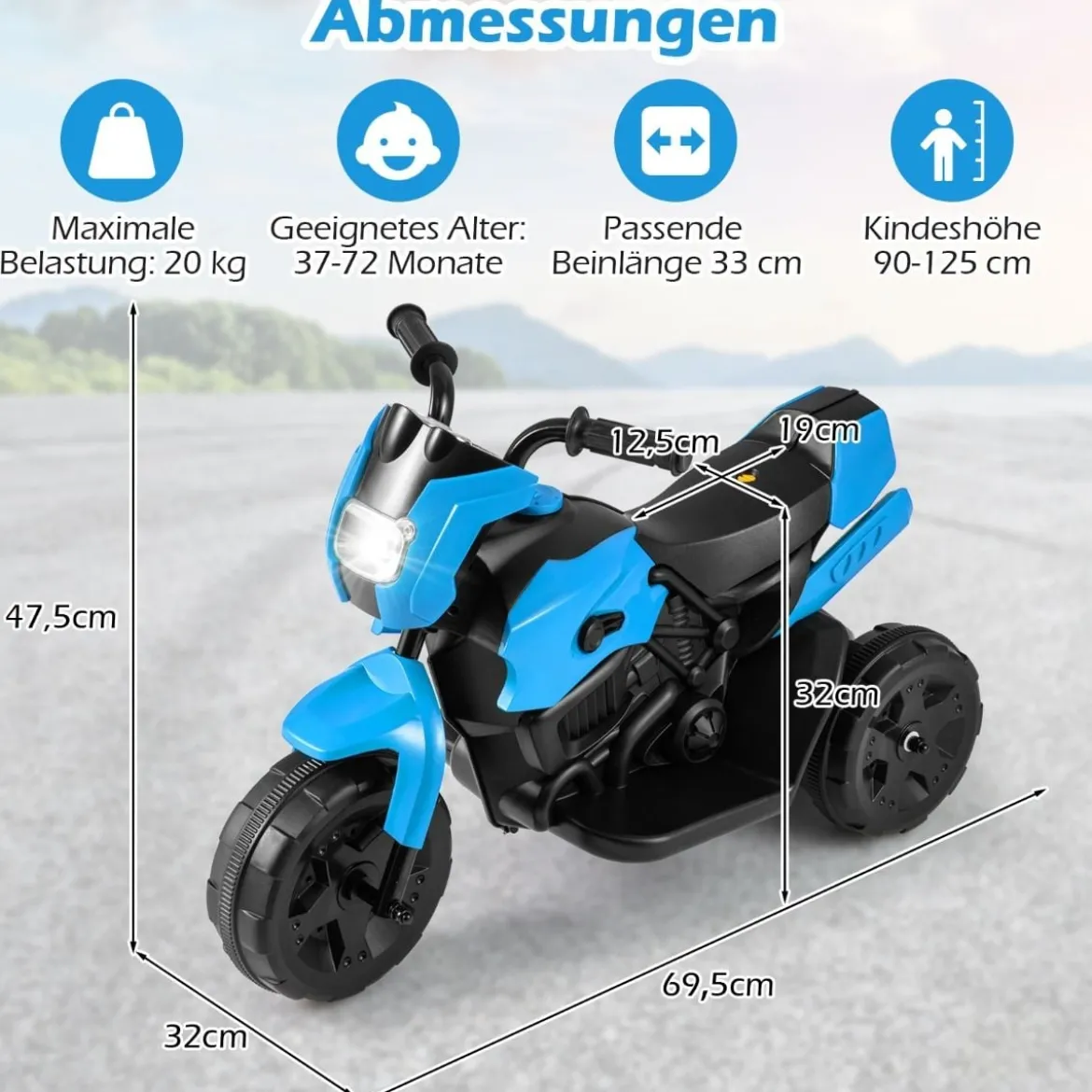 6V Kinder Motorrad 3-Rad Elektro-Motorrad mit LED-Scheinwerfer Fußpedal batteriebetriebenes Elektro-Spielzeugauto Marineblau