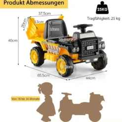 6V Kinder Muldenkipper mit Schutzhelm bis zu 2,5km/h für Kinder ab 18 Monaten Gelb