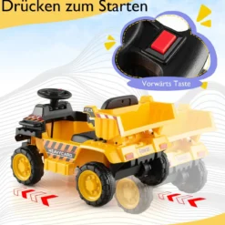 6V Kinder Muldenkipper mit Schutzhelm bis zu 2,5km/h für Kinder ab 18 Monaten Gelb