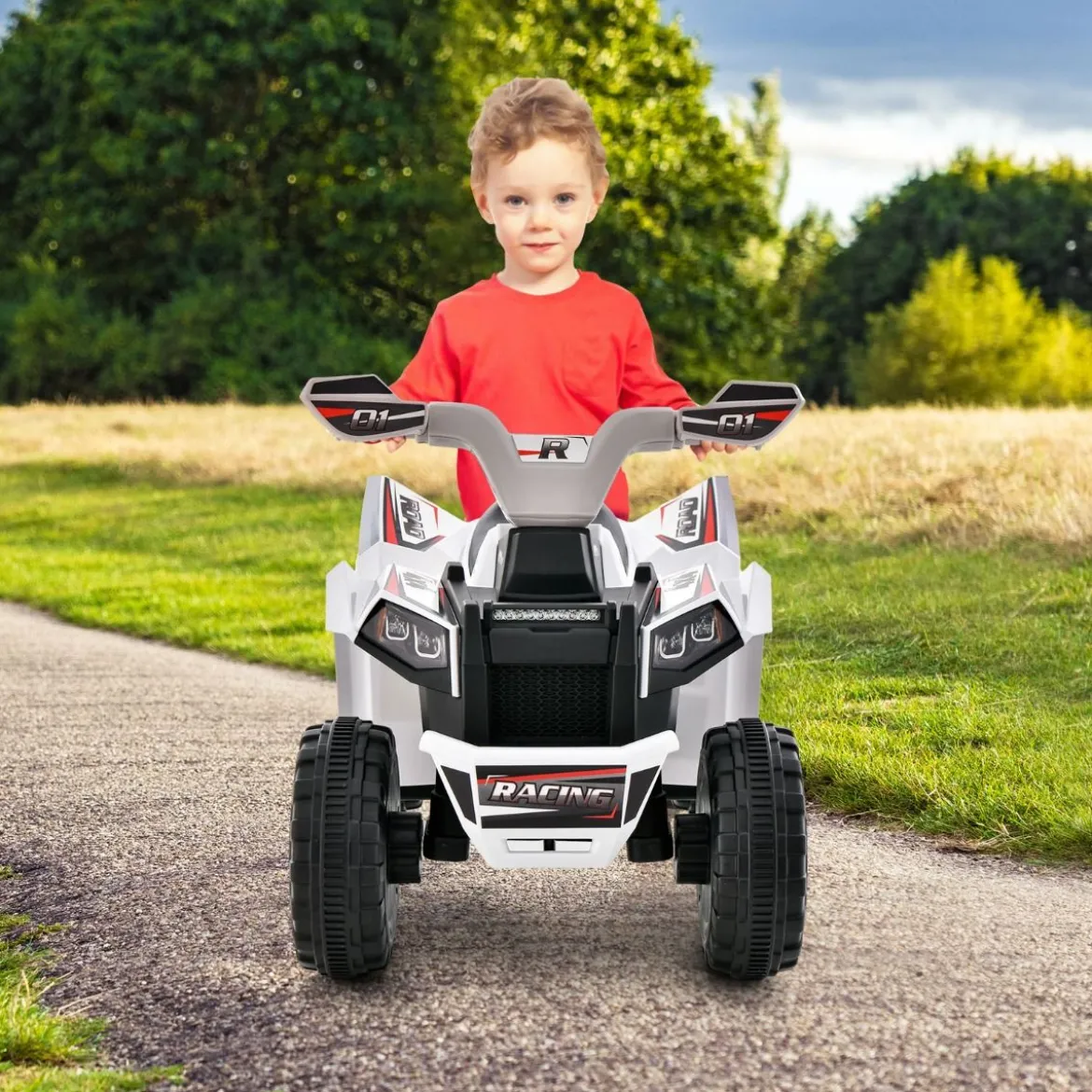 6V Kinder Quad Elektro mit Vorwärts-/ Rückwärtsschalter Kinderquad Mini Elektroquad Weiß