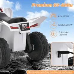 6V Kinder Quad Elektro mit Vorwärts-/ Rückwärtsschalter Kinderquad Mini Elektroquad Weiß
