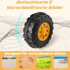 6V Kinder Sitzbagger mit drehbarer & verstellbarer Schaufel & Musik Schwarz + Grau