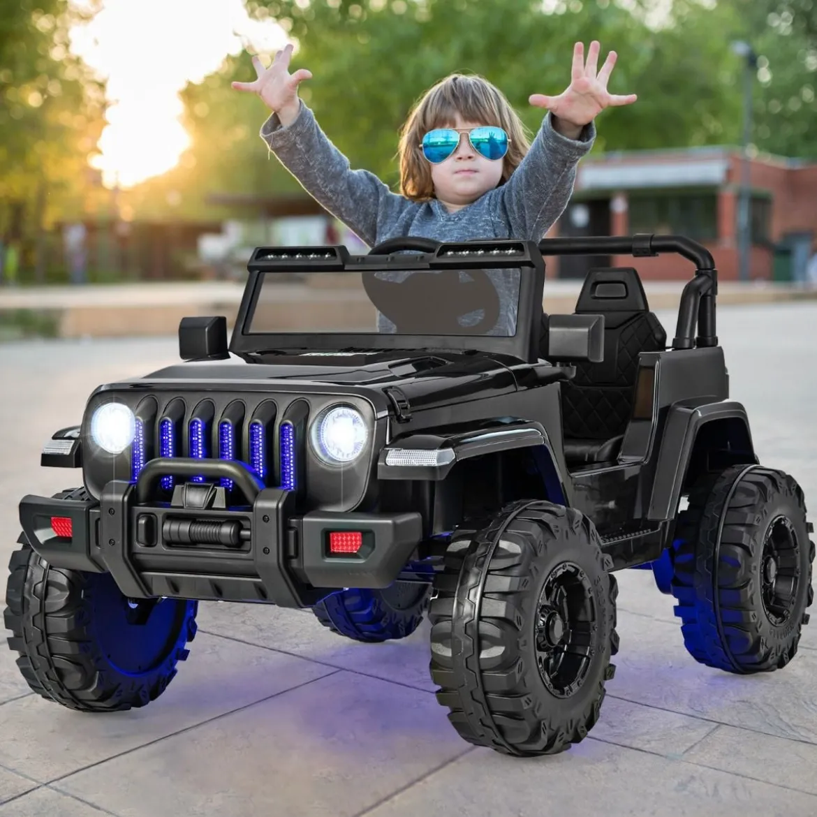 12V Kinder 1 Sitzer Elektroauto mit Fernbedienung & Hupe & Scheinwerfer Schwarz