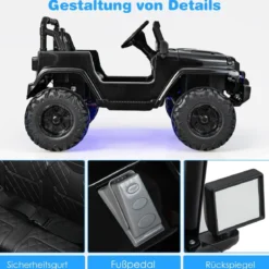 12V Kinder 1 Sitzer Elektroauto mit Fernbedienung & Hupe & Scheinwerfer Schwarz