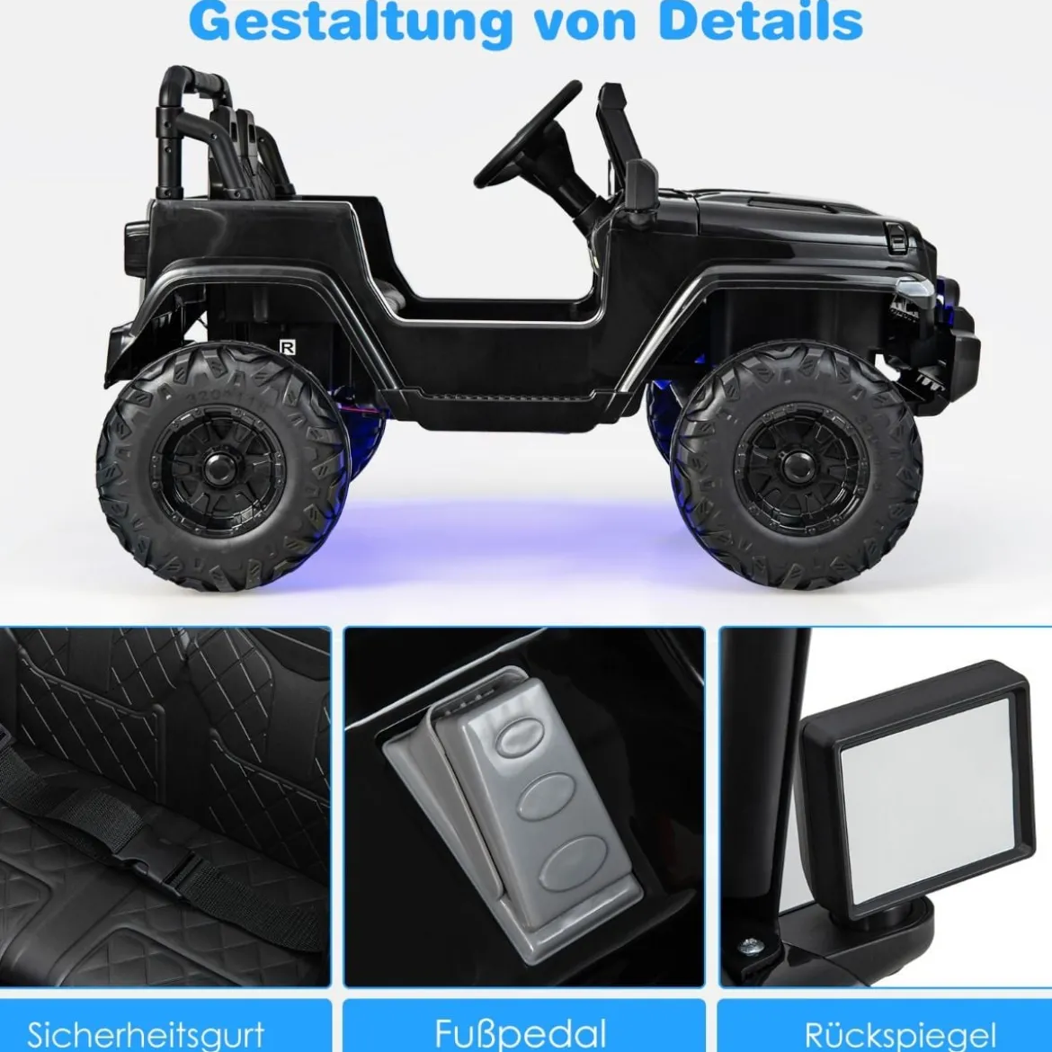 12V Kinder 1 Sitzer Elektroauto mit Fernbedienung & Hupe & Scheinwerfer Schwarz