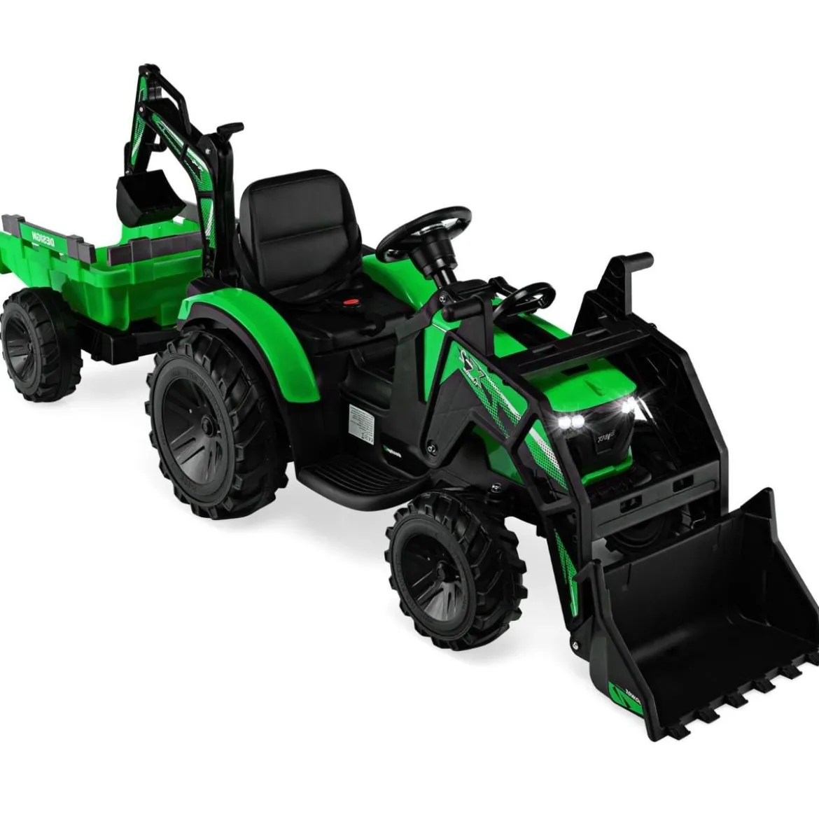 12V Kinder Traktor mit Anhänger & Grabschaufel & MP3-Player für Kinder von 3-8 J. Grün