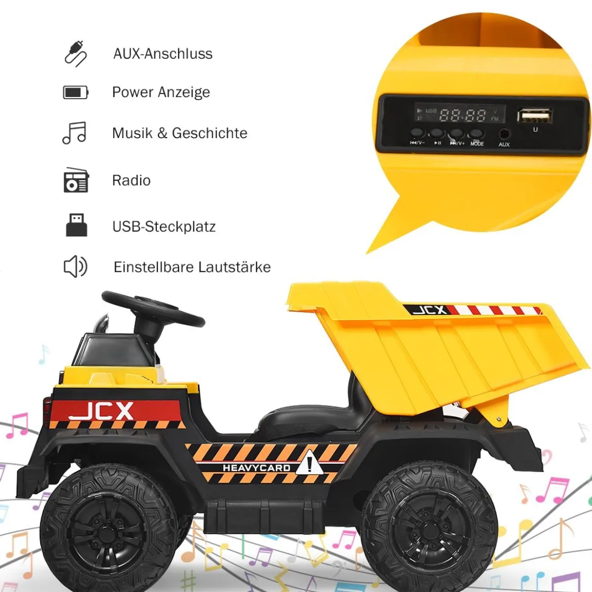 12V Kinder Traktor mit elektrischen Heckschaufel & Fernbedienung & Lichtern+Musik+Radio für Kinder ab 3 jahre