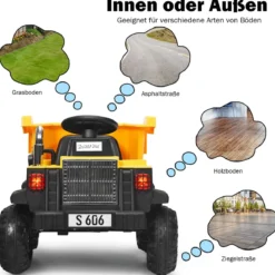 12V Kinder Traktor mit elektrischen Heckschaufel & Fernbedienung & Lichtern+Musik+Radio für Kinder ab 3 jahre