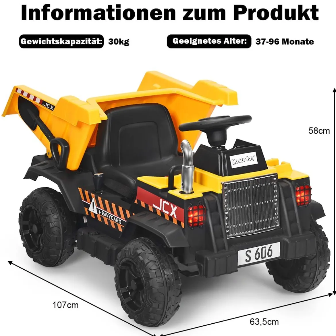 12V Kinder Traktor mit elektrischen Heckschaufel & Fernbedienung & Lichtern+Musik+Radio für Kinder ab 3 jahre