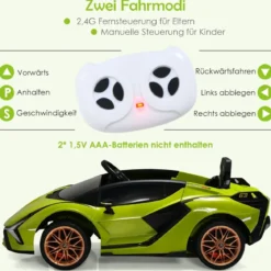 12V Lamborghini Kinder Elektroauto mit 2,4G-Fernbedienung Kinderauto 3-5km/h mit MP3 Grün