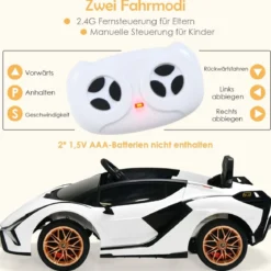 12V Lamborghini Kinder Elektroauto mit 2,4G-Fernbedienung Kinderauto 3-5km/h mit MP3 Weiß