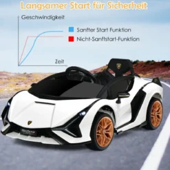 12V Lamborghini Kinder Elektroauto mit 2,4G-Fernbedienung Kinderauto 3-5km/h mit MP3 Weiß