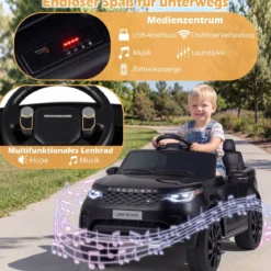 12V Land Rover Kinder-Elektroauto Federung LED Musik Kabellos Kinder ab 3 Jahren Schwarz