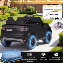12V Land Rover Kinder-Elektroauto Federung LED Musik Kabellos Kinder ab 3 Jahren Schwarz