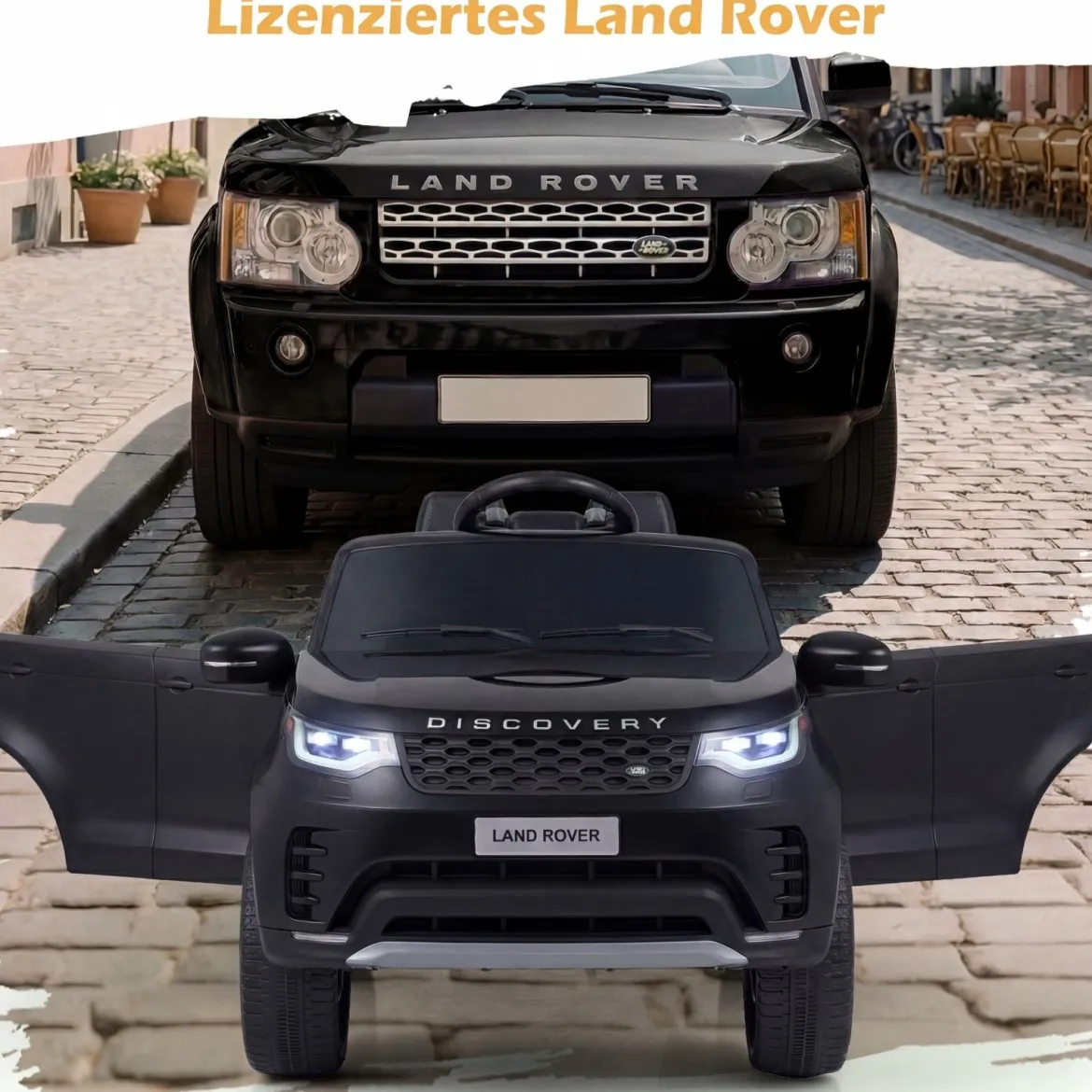 12V Land Rover Kinder-Elektroauto Federung LED Musik Kabellos Kinder ab 3 Jahren Schwarz