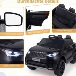 12V Land Rover Kinder-Elektroauto Federung LED Musik Kabellos Kinder ab 3 Jahren Schwarz