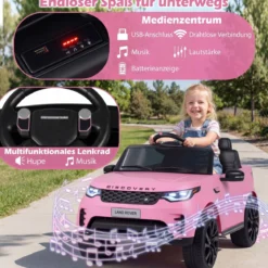 12V Land Rover Kinder-Elektroauto Federung LED Musik Kabellos Kinder ab 3 Jahren Rosa