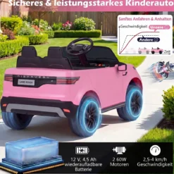12V Land Rover Kinder-Elektroauto Federung LED Musik Kabellos Kinder ab 3 Jahren Rosa