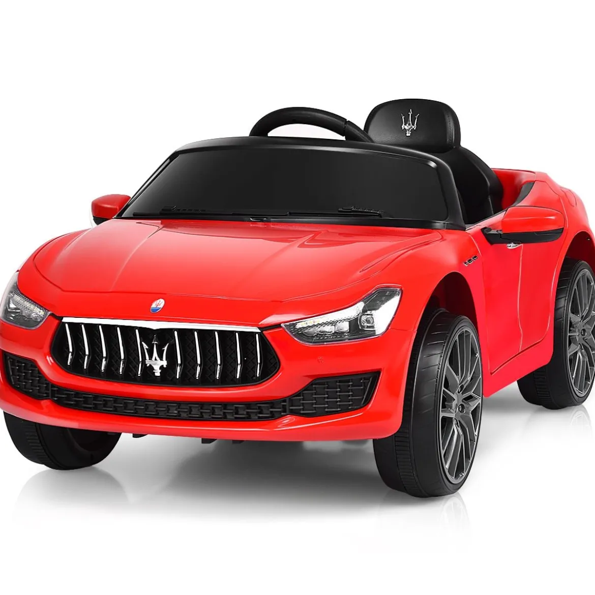 12V Maserati Kinderauto mit 2,4G-Fernbedienung & Musik & LED für Kinder ab 3 jahren Rot