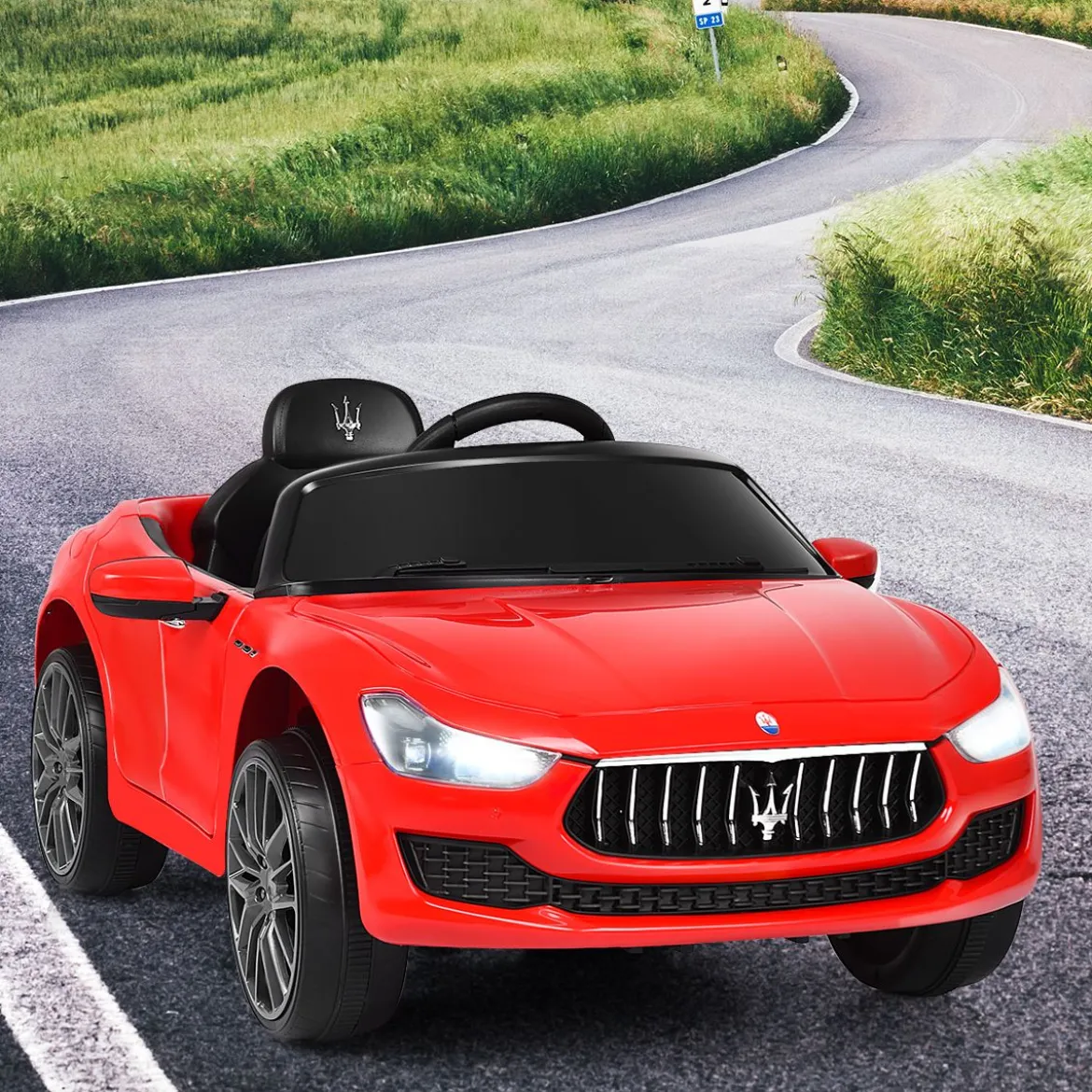 12V Maserati Kinderauto mit 2,4G-Fernbedienung & Musik & LED für Kinder ab 3 jahren Rot