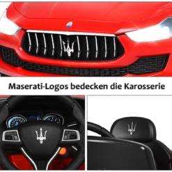 12V Maserati Kinderauto mit 2,4G-Fernbedienung & Musik & LED für Kinder ab 3 jahren Rot