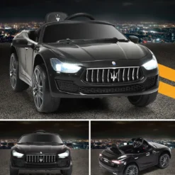 12V Maserati Kinderauto mit 2,4G-Fernbedienung & Musik & LED für Kinder ab 3 Jahren Schwarz