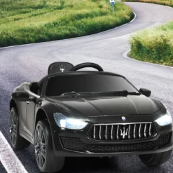 12V Maserati Kinderauto mit 2,4G-Fernbedienung & Musik & LED für Kinder ab 3 Jahren Schwarz