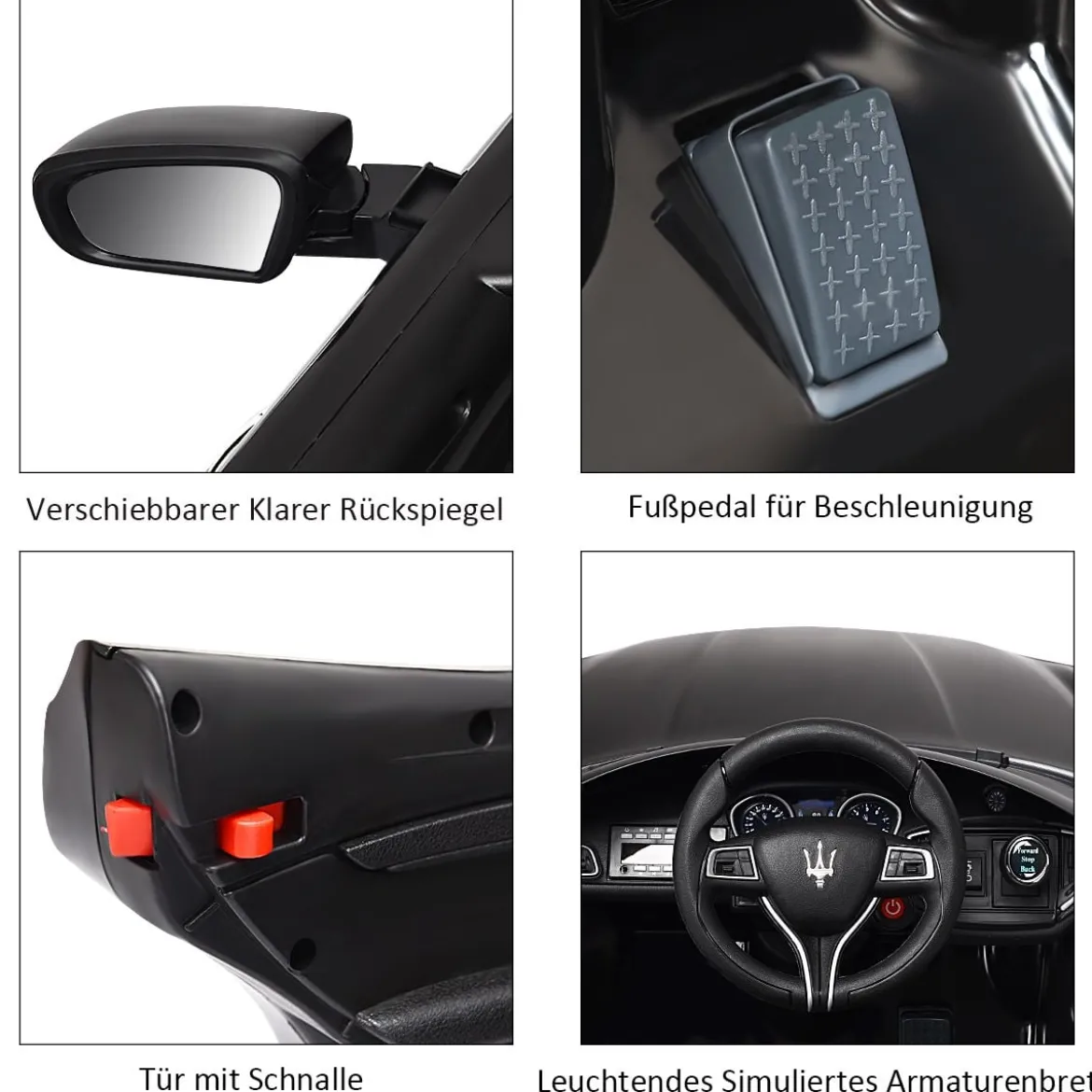 12V Maserati Kinderauto mit 2,4G-Fernbedienung & Musik & LED für Kinder ab 3 Jahren Schwarz
