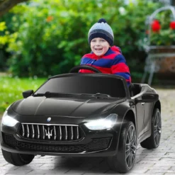12V Maserati Kinderauto mit 2,4G-Fernbedienung & Musik & LED für Kinder ab 3 Jahren Schwarz