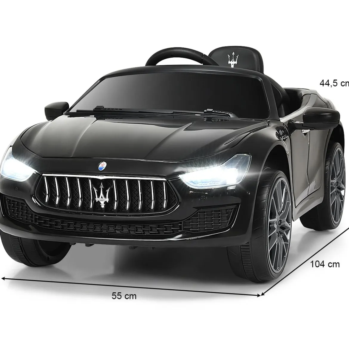 12V Maserati Kinderauto mit 2,4G-Fernbedienung & Musik & LED für Kinder ab 3 Jahren Schwarz