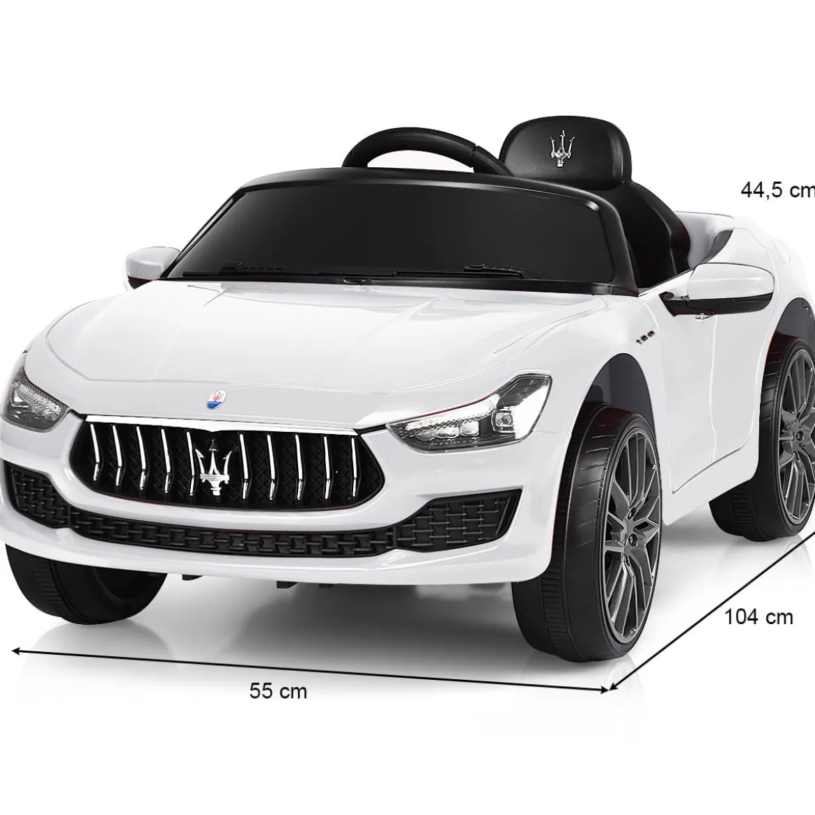 12V Maserati Kinderauto mit 2,4G-Fernbedienung & Musik & LED für Kinder ab 3 Jahren Weiß