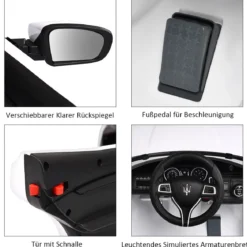 12V Maserati Kinderauto mit 2,4G-Fernbedienung & Musik & LED für Kinder ab 3 Jahren Weiß
