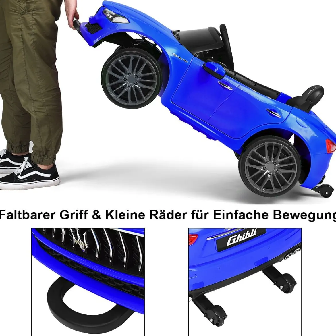 12V Maserati Kinderauto mit 2,4G-Fernbedienung & Musik & LED für Kinder ab 3 Jahren Blau