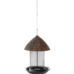 Vogelfutterhaus zum Aufhängen Vogelfutterspender aus Metall 20 x 28 cm Braun