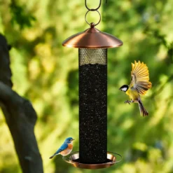 Vogelfutterspender eichhörnchensicher große Kapazität 16 kg wetterfestes Dach & Saatgutablage Schwarz