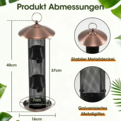 Vogelfutterspender eichhörnchensicher große Kapazität 16 kg wetterfestes Dach & Saatgutablage Schwarz